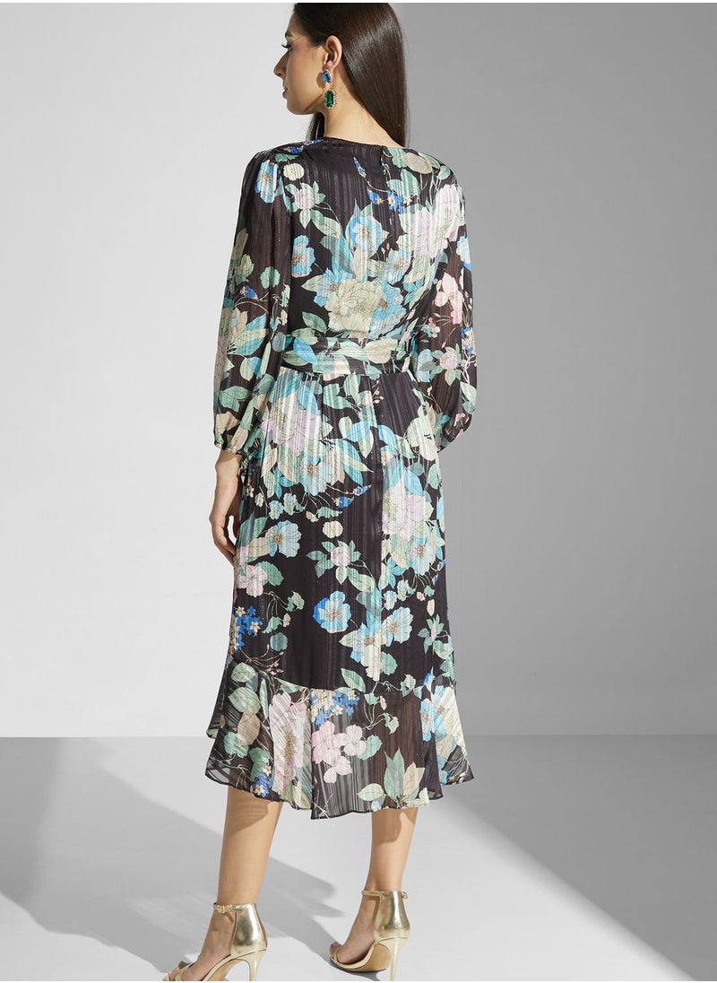Adrianna Papell - Floral Surplice Belted Dress - Image 1
