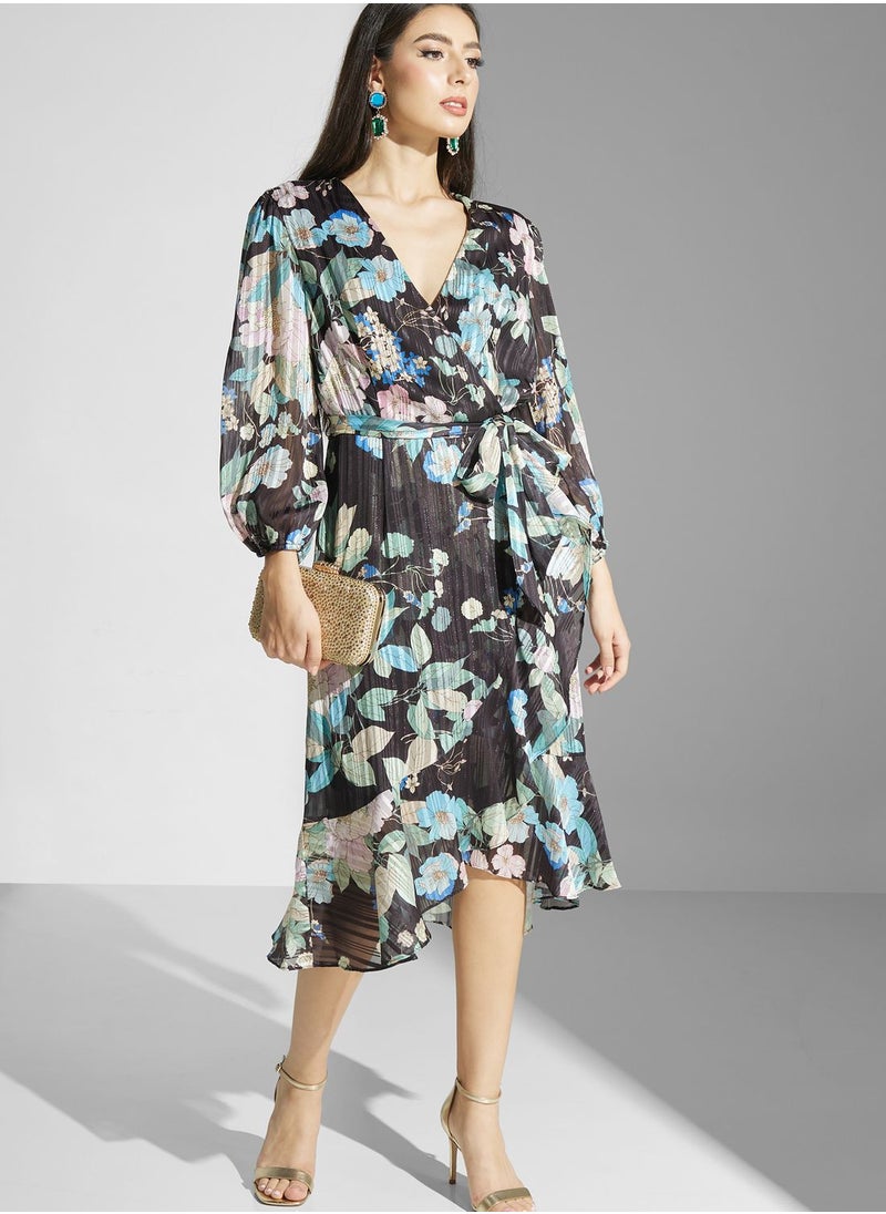 Adrianna Papell - Floral Surplice Belted Dress - Image 1