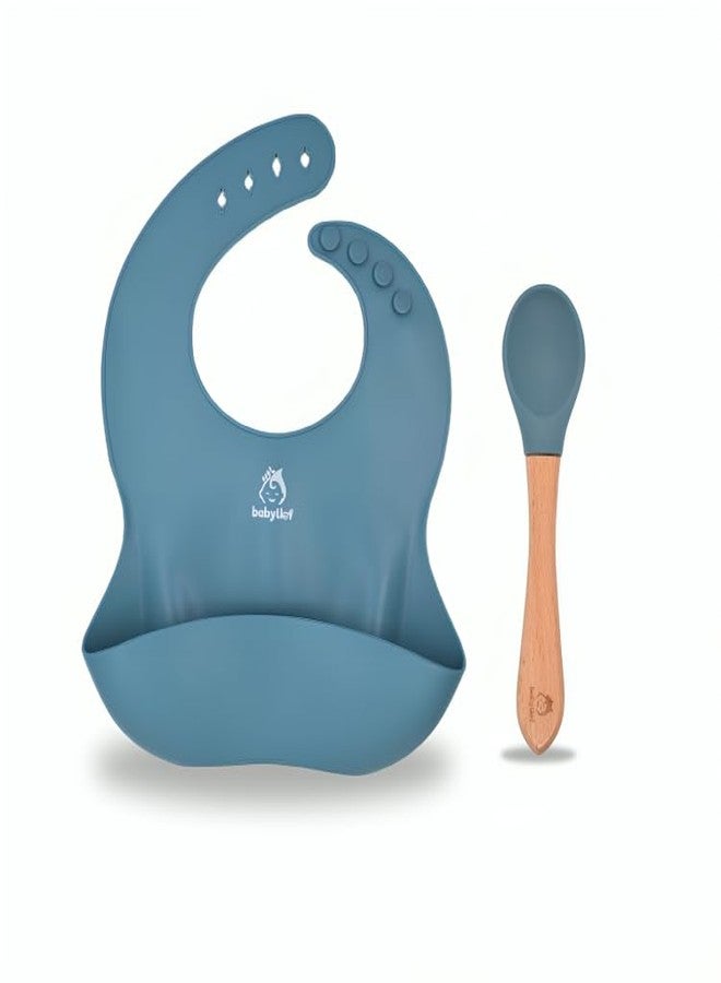 Babylief™ Silicone Baby Bib with Spoon Combo (Powder Blue) - Image 1