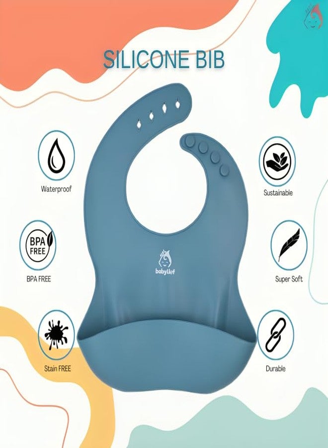 Babylief™ Silicone Baby Bib with Spoon Combo (Powder Blue) - Image 3