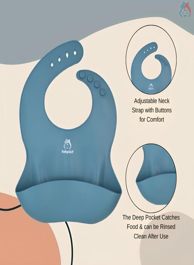 Babylief™ Silicone Baby Bib with Spoon Combo (Powder Blue) - Image 2