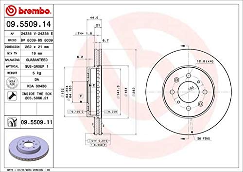 Brembo 09.5509.11 UV Coated vented Front Brake Rotor EUROPESTAR/HONDA/HONDA (DONGFENG)/HONDA (GAC)/LOTUS/MG/ROVER OE# SDB100600 - Image 2