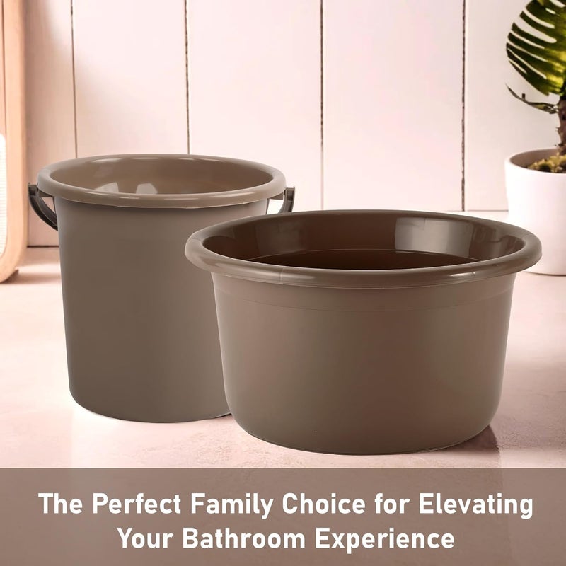 Urbane Home Urbane Home Set of 8 Bathroom Combo Set 4 Piece Tub 4 Piece Bucket Combo Set for Bathroom Bathing Set Bathware Set Modern Bathroom Accessories Set Brown  - Image 2