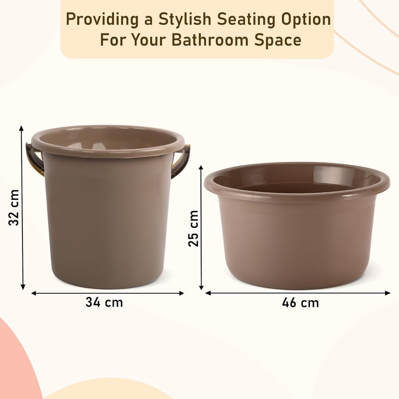 Urbane Home Urbane Home Set of 8 Bathroom Combo Set 4 Piece Tub 4 Piece Bucket Combo Set for Bathroom Bathing Set Bathware Set Modern Bathroom Accessories Set Brown  - Image 3