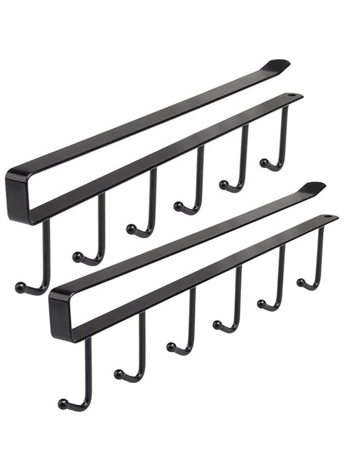 ECVV (2 Pack) Storage Mug Hooks Rack Under Cabinet, 6 Hooks Cup Holder Hanger, Ties Belts Scarf Hanging Hook Rack, Mug Hook Hanger Under Shelf Without Drilling Kitchen Utensil Hanger | BLACK |  - Image 1