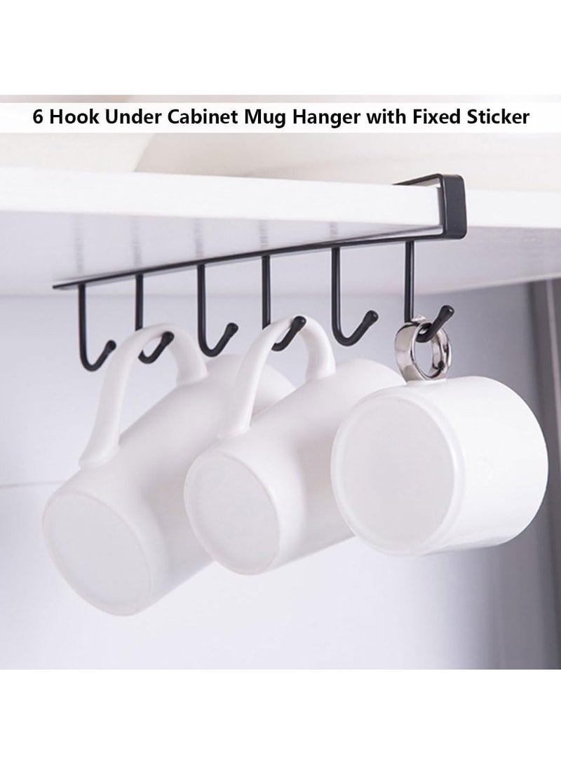 ECVV (2 Pack) Storage Mug Hooks Rack Under Cabinet, 6 Hooks Cup Holder Hanger, Ties Belts Scarf Hanging Hook Rack, Mug Hook Hanger Under Shelf Without Drilling Kitchen Utensil Hanger | BLACK |  - Image 2
