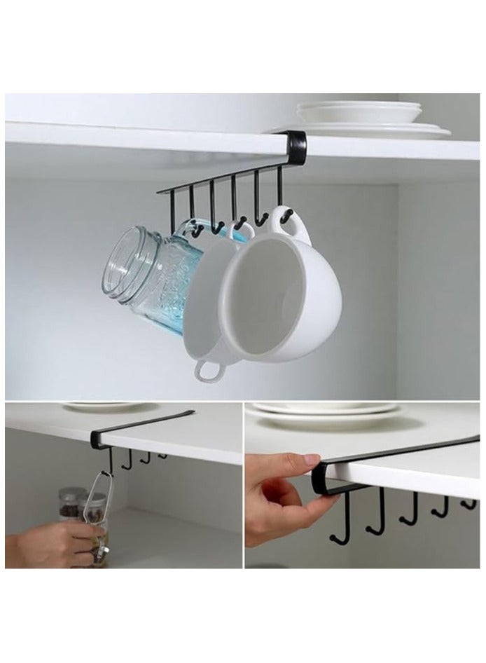 ECVV (2 Pack) Storage Mug Hooks Rack Under Cabinet, 6 Hooks Cup Holder Hanger, Ties Belts Scarf Hanging Hook Rack, Mug Hook Hanger Under Shelf Without Drilling Kitchen Utensil Hanger | BLACK |  - Image 3