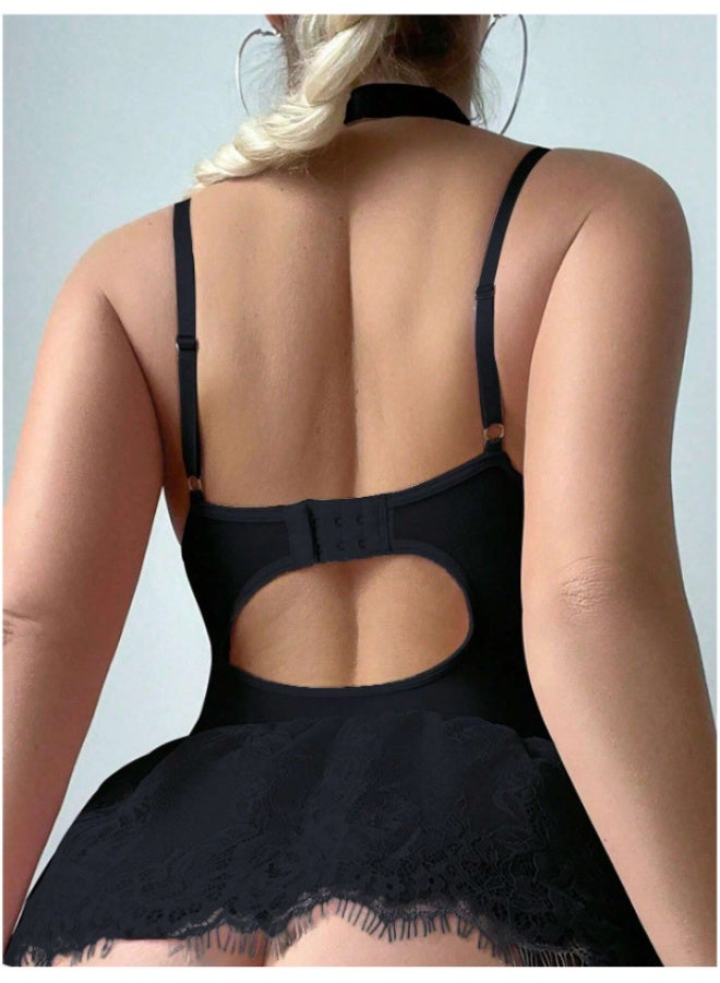 Seductive Black Lace Corset Lingerie - Waist Cincher with Tutu Skirt - Image 2