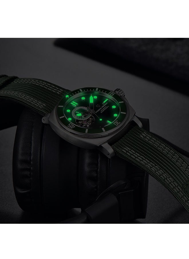 PAGANI DESIGN New Men's Mechanical Automatic Watches, Stainless Steel Frame, Equipped With Sapphire Glass Surface, Imported NH39 Movement, Silver-Green Dial With Green Nylon Strap, Fashionable And Luxurious PD1736  - Image 5