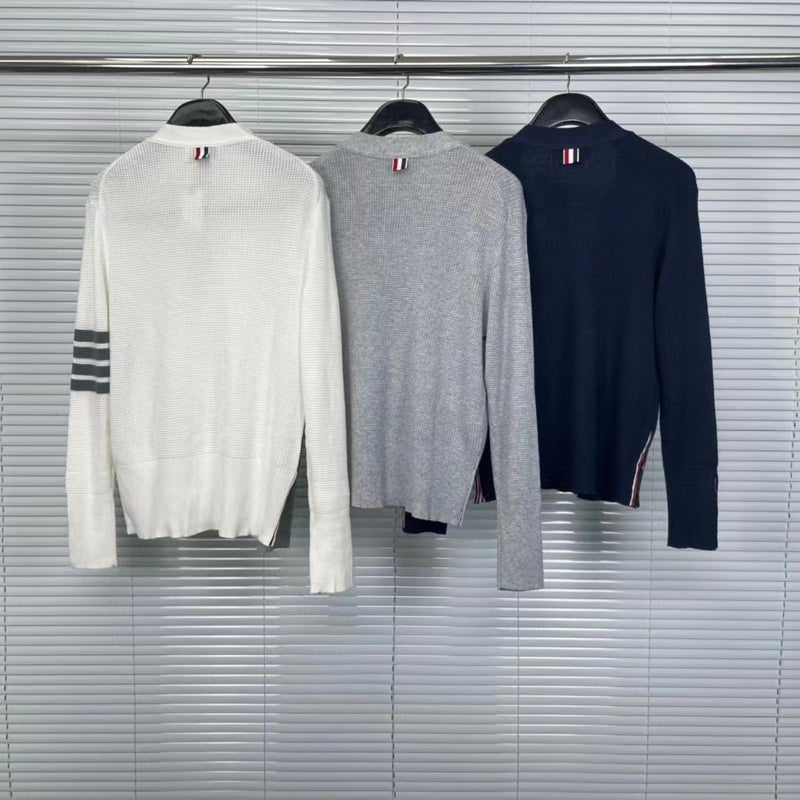 Tb Tom Waffle V-Neck Cardigan Men'S And Women'S Same Casual Comfortable All-Match Cardigan - Image 3