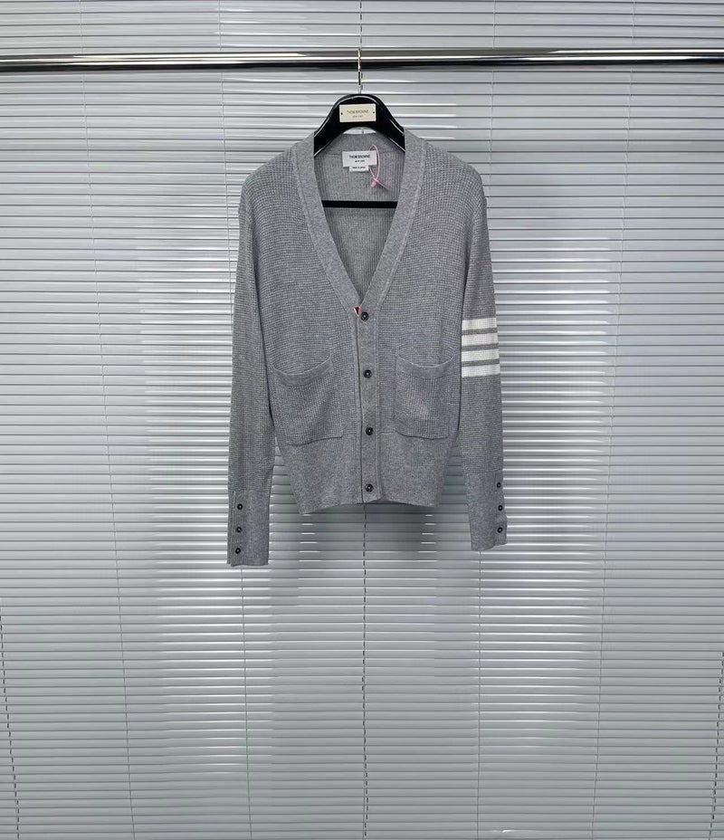 Tb Tom Waffle V-Neck Cardigan Men'S And Women'S Same Casual Comfortable All-Match Cardigan - Image 1