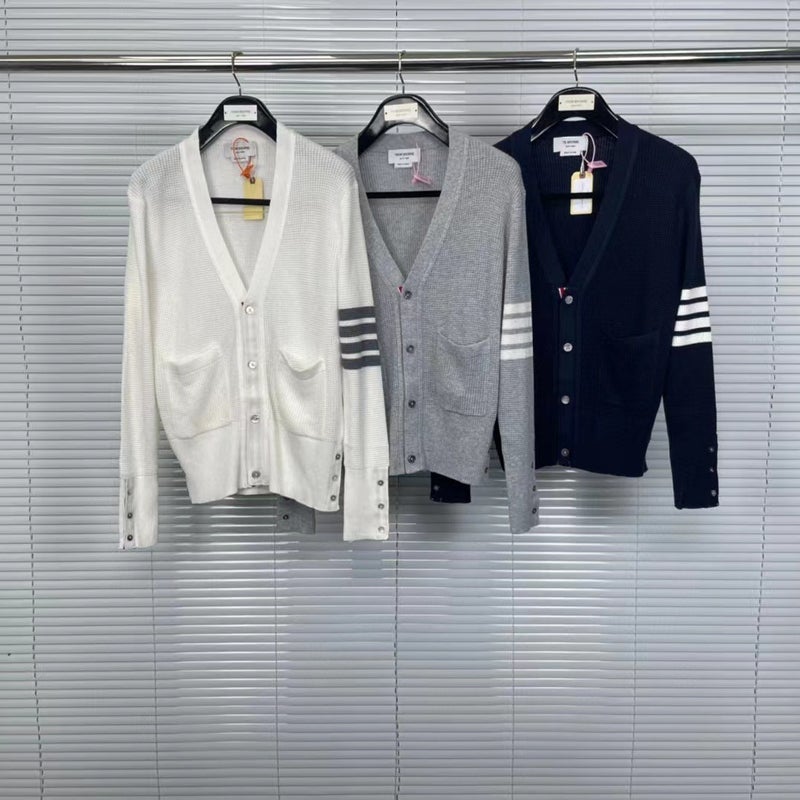 Tb Tom Waffle V-Neck Cardigan Men'S And Women'S Same Casual Comfortable All-Match Cardigan - Image 2