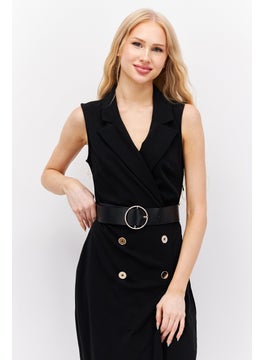 Mohito Women Solid Belted Midi Dress, Black  - Image 4