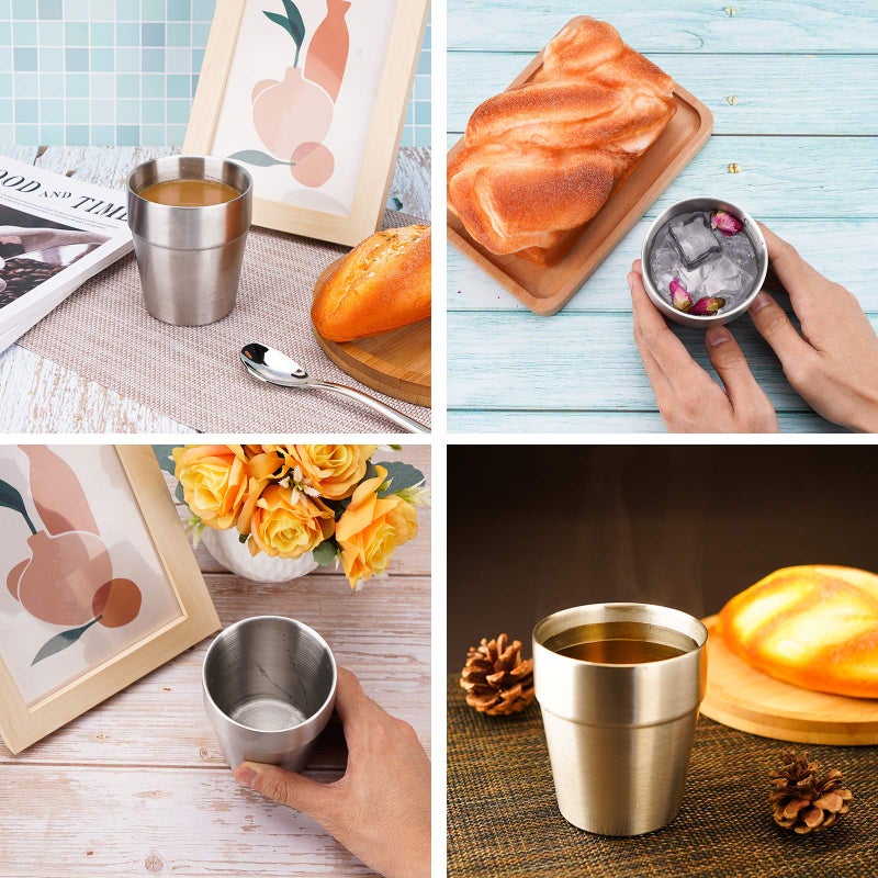 Beasea Stainless Steel Cups 8 oz, Metal Drinking Cups Set of 4, Stackable Stainless Steel Cups Double Wall Small Cup Insulated Drinking Cups Glasses for Home Restaurant Party Camping - Image 5