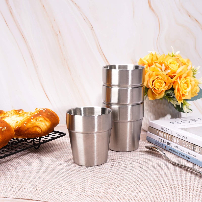 Beasea Stainless Steel Cups 8 oz, Metal Drinking Cups Set of 4, Stackable Stainless Steel Cups Double Wall Small Cup Insulated Drinking Cups Glasses for Home Restaurant Party Camping - Image 3