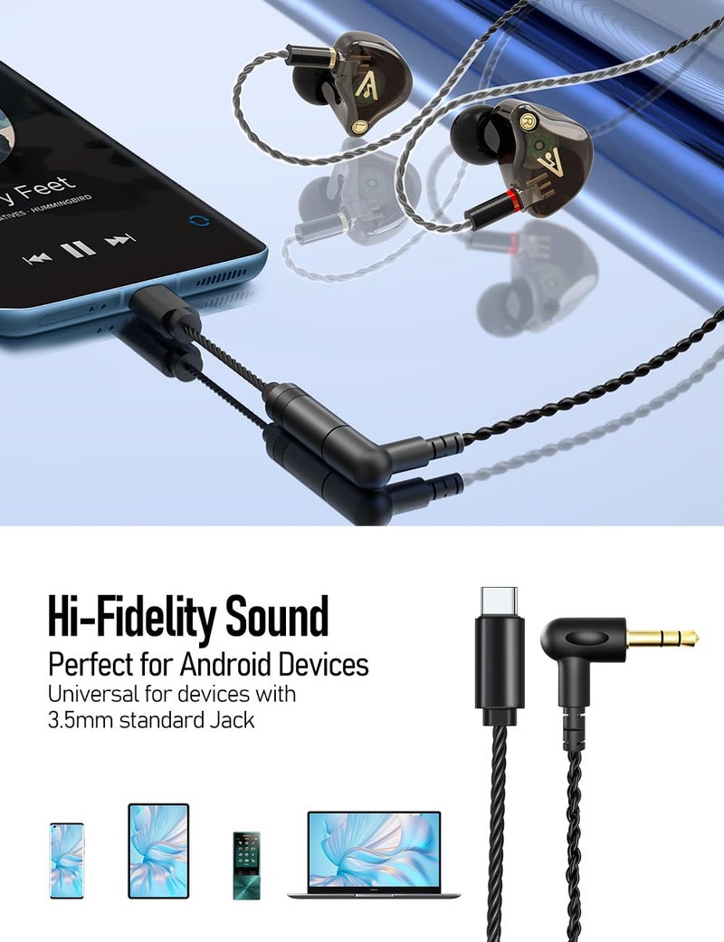 Audiovance Vibes 201MC Wired Earbuds in Ear Headphones with Mic, USB C to 3.5mm Adapter & Braided Cord, Noise Isolating Bass Driven Earphones, Carry Case, Ear Buds Tips, 3.5mm Jack (Clear Brown) - Image 5