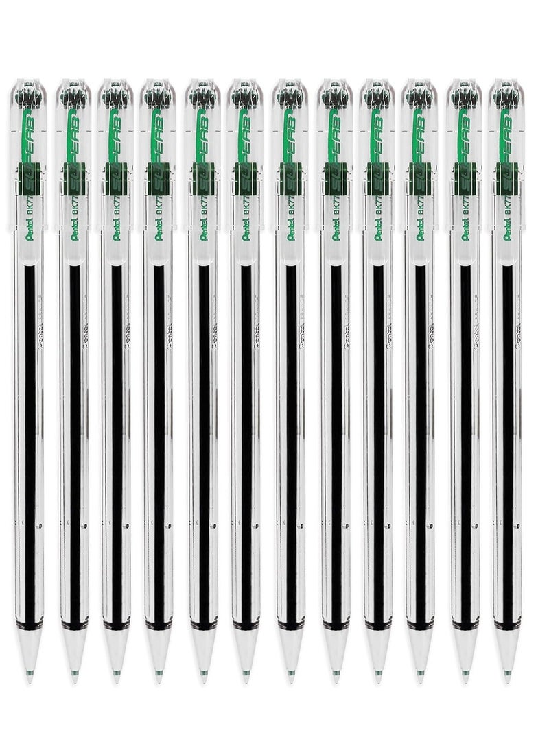 Pentel 12-Piece Superb BK77 Ballpoint Pen Fine 0.7mm Tip Green ink - Image 1