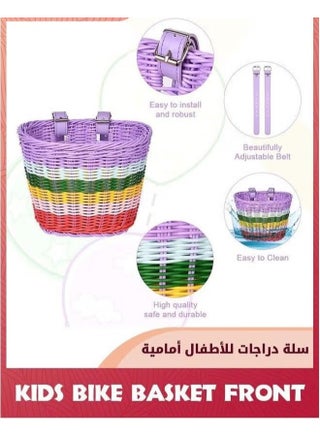 Kids Bike Basket Front,Front Bicycle Baskets For Kids,Small Wicker Boys and Girls,Toddler Scooter Handlebar Basket,21x16x16cm,Colorful - view 2