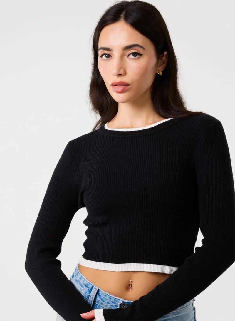 بينك فانيلا Contrast Knitted Jumper