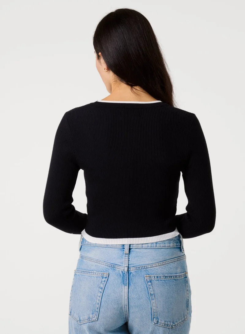 بينك فانيلا Contrast Knitted Jumper