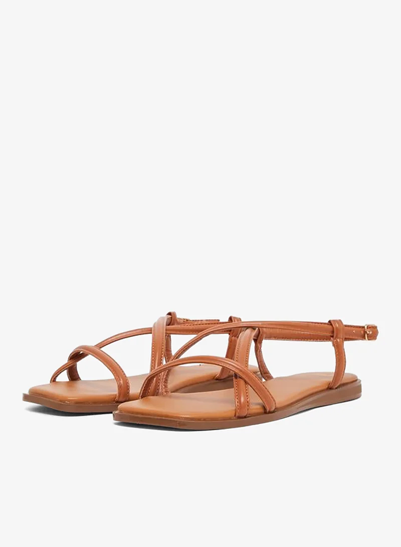 Women Tan Strappy Flat Sandals