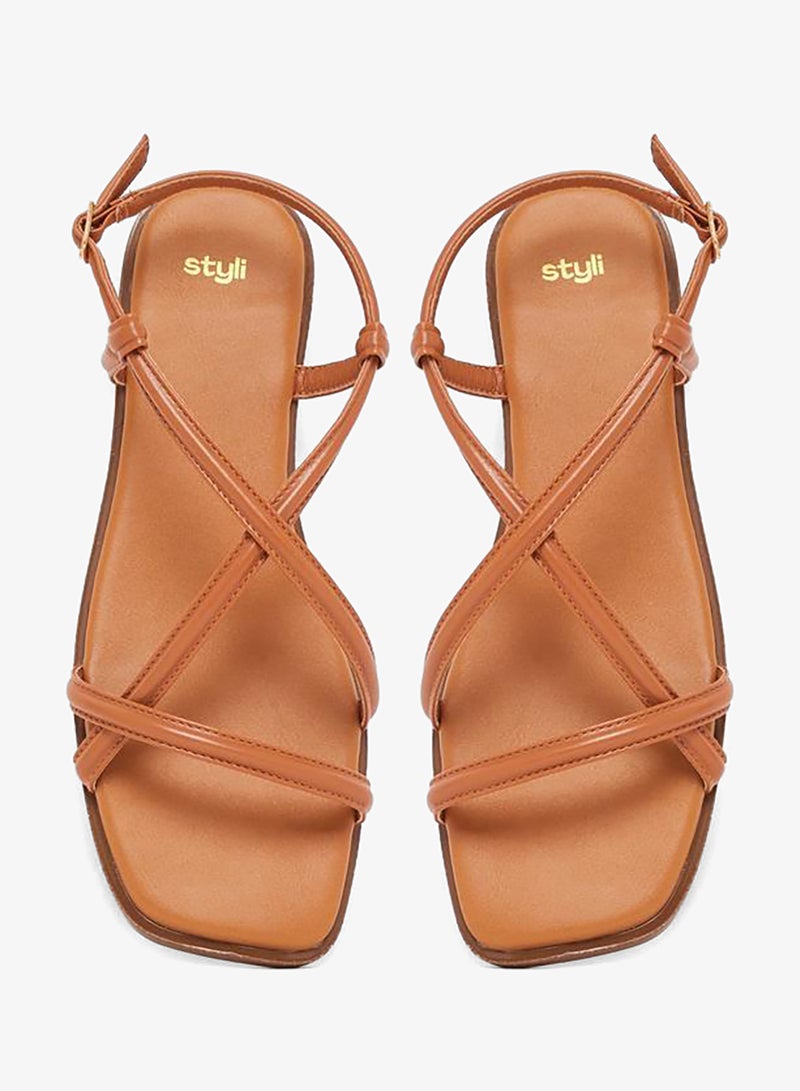 Styli Women Tan Strappy Flat Sandals - Image 4