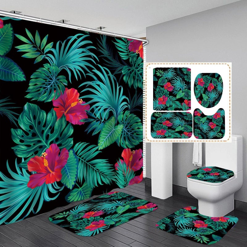 Bluejw Modern Bathroom Shower Curtain Waterproof Home 3D Carpet Entrance Doormat 4Pcs Set Toilet Seat Cover Rug Bath Non-Slip Floor Mat - Image 5