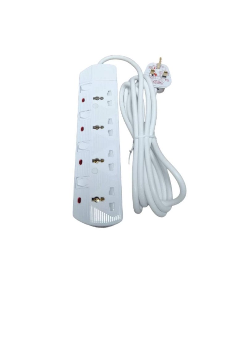 RR ESMA Approved Universal Power Extension Socket with Individual Neon Light Switches - 13A Plug 250V (4 Way - 3 Mtr Cable) - Image 1