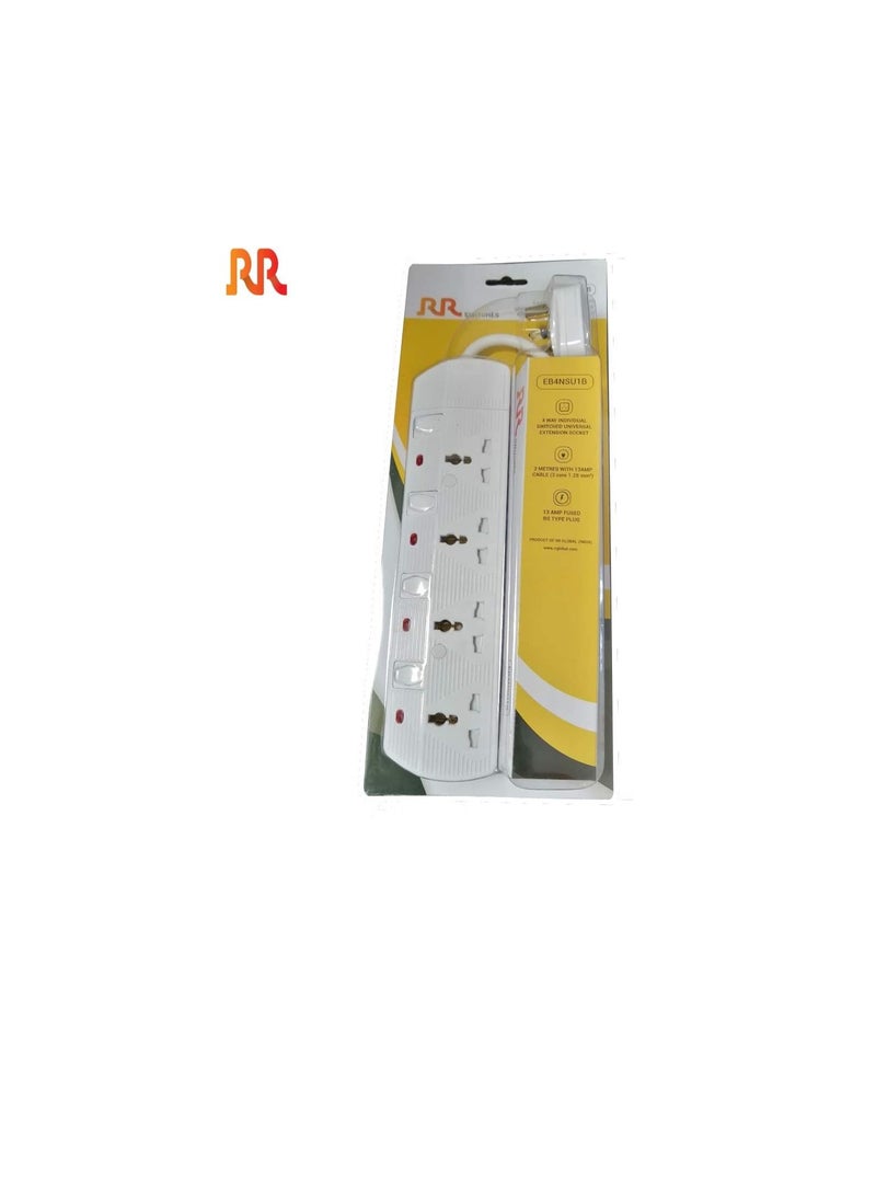 RR ESMA Approved Universal Power Extension Socket with Individual Neon Light Switches - 13A Plug 250V (4 Way - 3 Mtr Cable) - Image 3