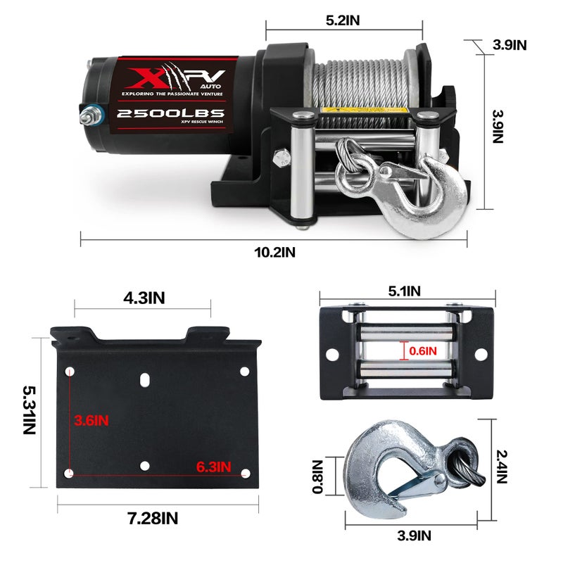 XPV AUTO 2500lbs Electric Winch 12V Waterproof Steel Cable with Wired Remote Control & Mounting Plate ATV UTV Towing Trailer Winch Off-Road - Image 5