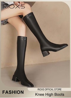 RIOXS Women's Knee High Boots, Fashion Solid Color Chunky Heel Boots For Women, Square Round Toe Tall Boots, Long Boots With Side Zipper, Block Heeled Long Riding Boots For Spring Fall And Winter  - Image 2