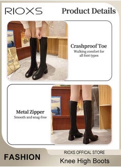 RIOXS Women's Knee High Boots, Fashion Solid Color Chunky Heel Boots For Women, Square Round Toe Tall Boots, Long Boots With Side Zipper, Block Heeled Long Riding Boots For Spring Fall And Winter  - Image 5