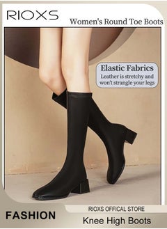 RIOXS Women's Knee High Boots, Fashion Solid Color Chunky Heel Boots For Women, Square Round Toe Tall Boots, Long Boots With Side Zipper, Block Heeled Long Riding Boots For Spring Fall And Winter  - Image 4