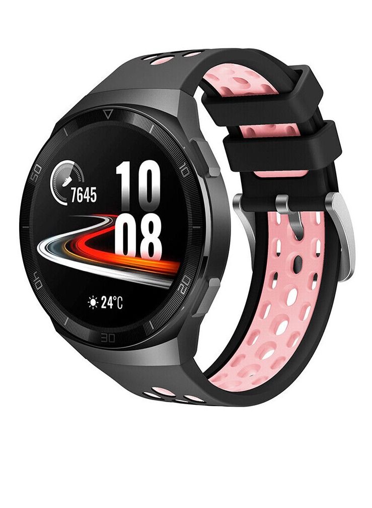 AROAQ Silicone Replacement Strap For Huawei Watch GT2 e BLACK/PINK - Image 2