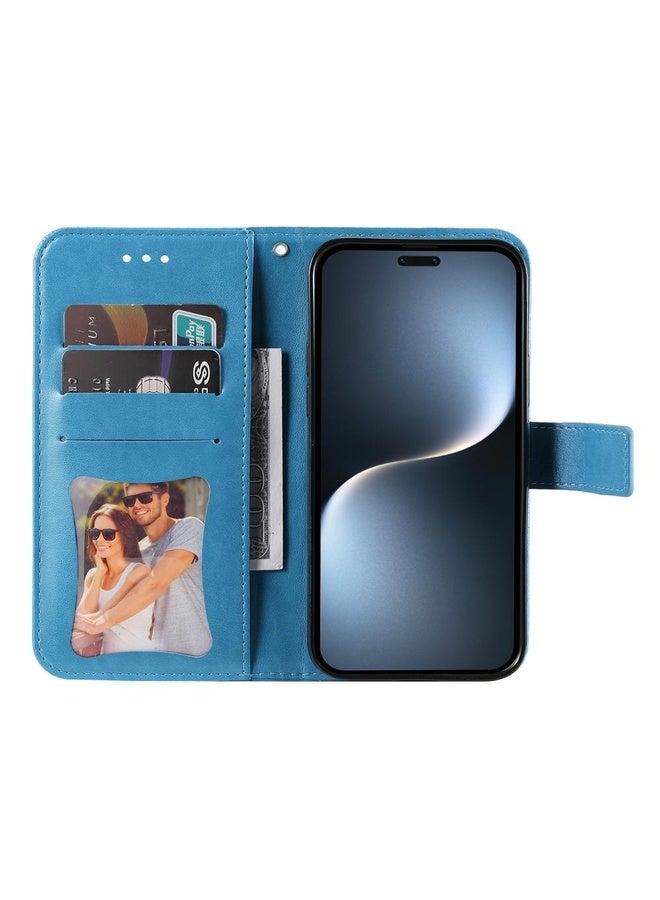 HuHa Case Cover For Honor Magic7 Pro Seven-petal Flowers Embossing Leather Phone Case(Blue) - Image 4