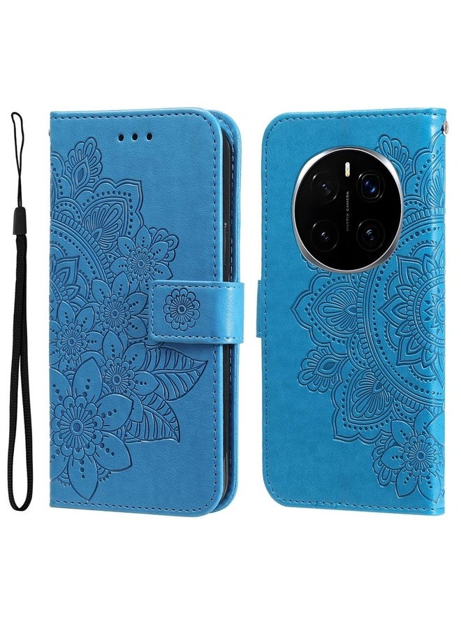 HuHa Case Cover For Honor Magic7 Pro Seven-petal Flowers Embossing Leather Phone Case(Blue) - Image 1