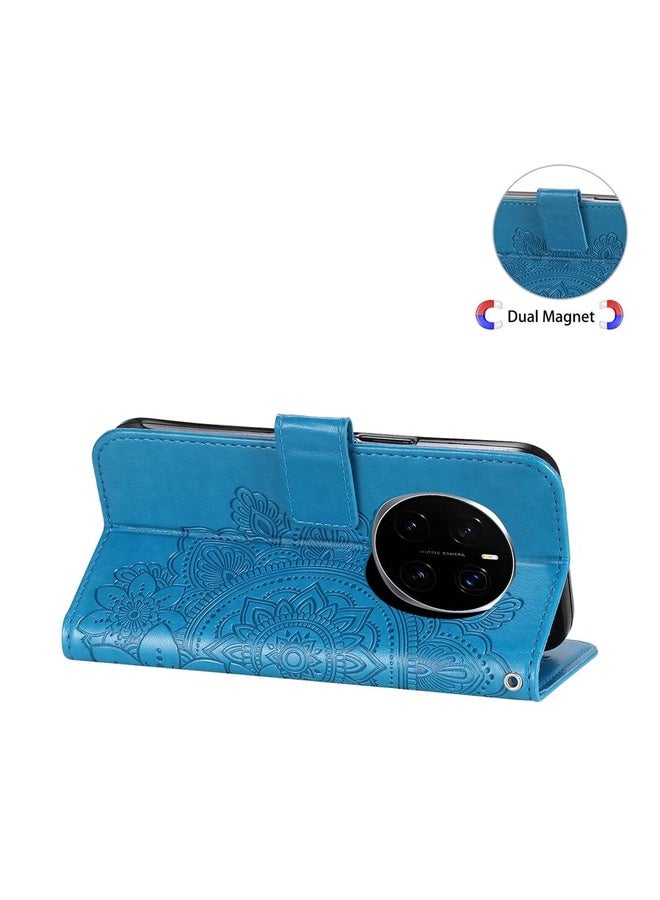 HuHa Case Cover For Honor Magic7 Pro Seven-petal Flowers Embossing Leather Phone Case(Blue) - Image 5
