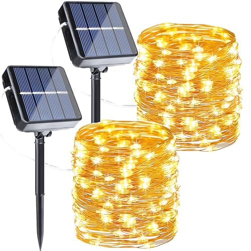 Joomer Solar Fairy Lights, 2-Pack Total 80FT 240LED Solar String Lights Outdoor Waterproof 8 Lighting Modes for Patio Fence Party Garden Yard Home Holiday Tree Outdoor Decoration (Warm White) - Image 1