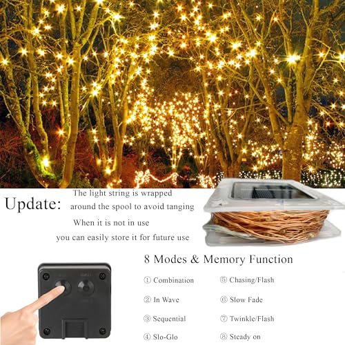 Joomer Solar Fairy Lights, 2-Pack Total 80FT 240LED Solar String Lights Outdoor Waterproof 8 Lighting Modes for Patio Fence Party Garden Yard Home Holiday Tree Outdoor Decoration (Warm White) - Image 3