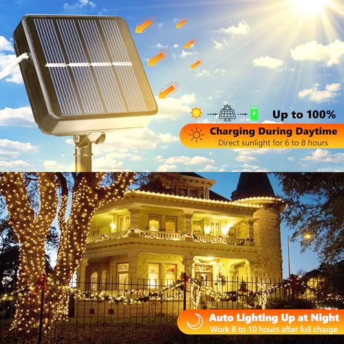 Joomer Solar Fairy Lights, 2-Pack Total 80FT 240LED Solar String Lights Outdoor Waterproof 8 Lighting Modes for Patio Fence Party Garden Yard Home Holiday Tree Outdoor Decoration (Warm White) - Image 2