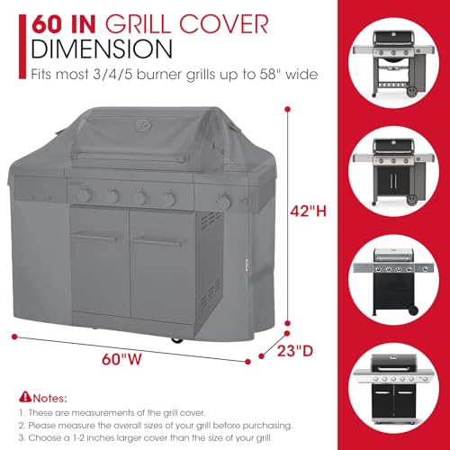 Unicook Gas Grill Cover for Outdoor Grill, 60 Inch BBQ Cover, Heavy Duty Waterproof, Fade Resistant Barbecue Protector Compatible with Weber Char-Broil Nexgrill BBQs up to 58" Wide, Gray - Image 2
