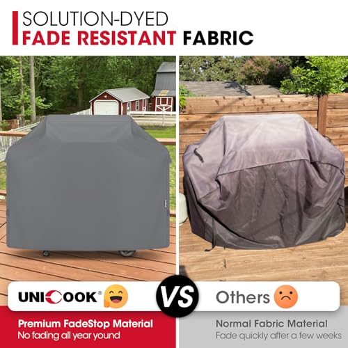 Unicook Gas Grill Cover for Outdoor Grill, 60 Inch BBQ Cover, Heavy Duty Waterproof, Fade Resistant Barbecue Protector Compatible with Weber Char-Broil Nexgrill BBQs up to 58" Wide, Gray - Image 3