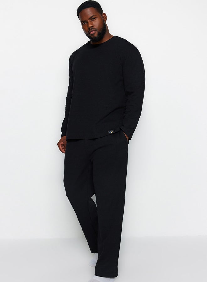 trendyol Waffle Knit Black Plus Size Pajamas Set  Regular Fit - Image 1