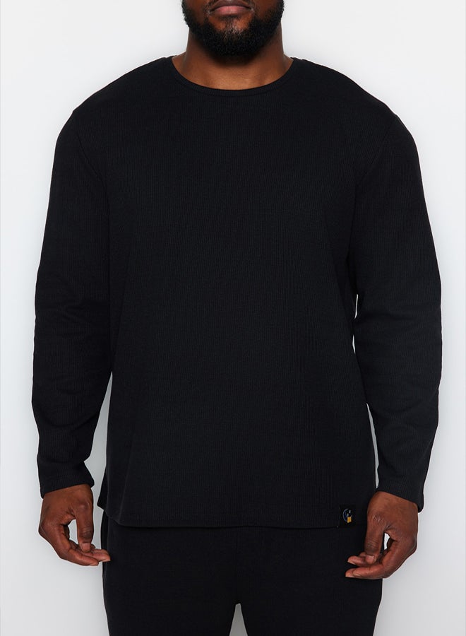 trendyol Waffle Knit Black Plus Size Pajamas Set  Regular Fit - Image 3