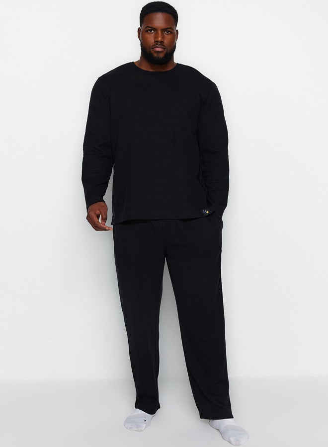 trendyol Waffle Knit Black Plus Size Pajamas Set  Regular Fit - Image 2