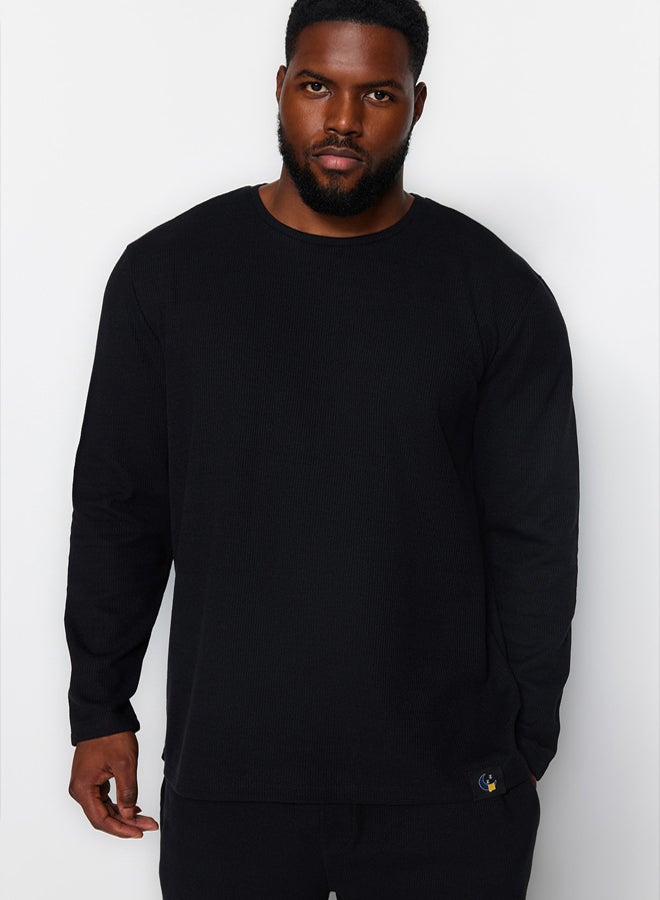 trendyol Waffle Knit Black Plus Size Pajamas Set  Regular Fit - Image 4