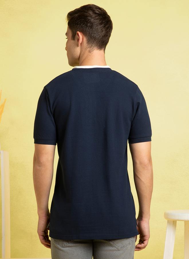Dennis Lingo Men's Navy Pique Solid Pattern Regular Fit T-Shirt  - Image 5