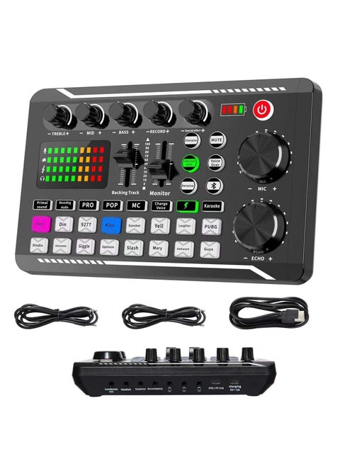 F988 Live Sound Card, Live Sound Card and Audio Interface with DJ Mixer Effects and Voice Changer, Bluetooth Stereo Audio Mixer, for YouTube Streaming