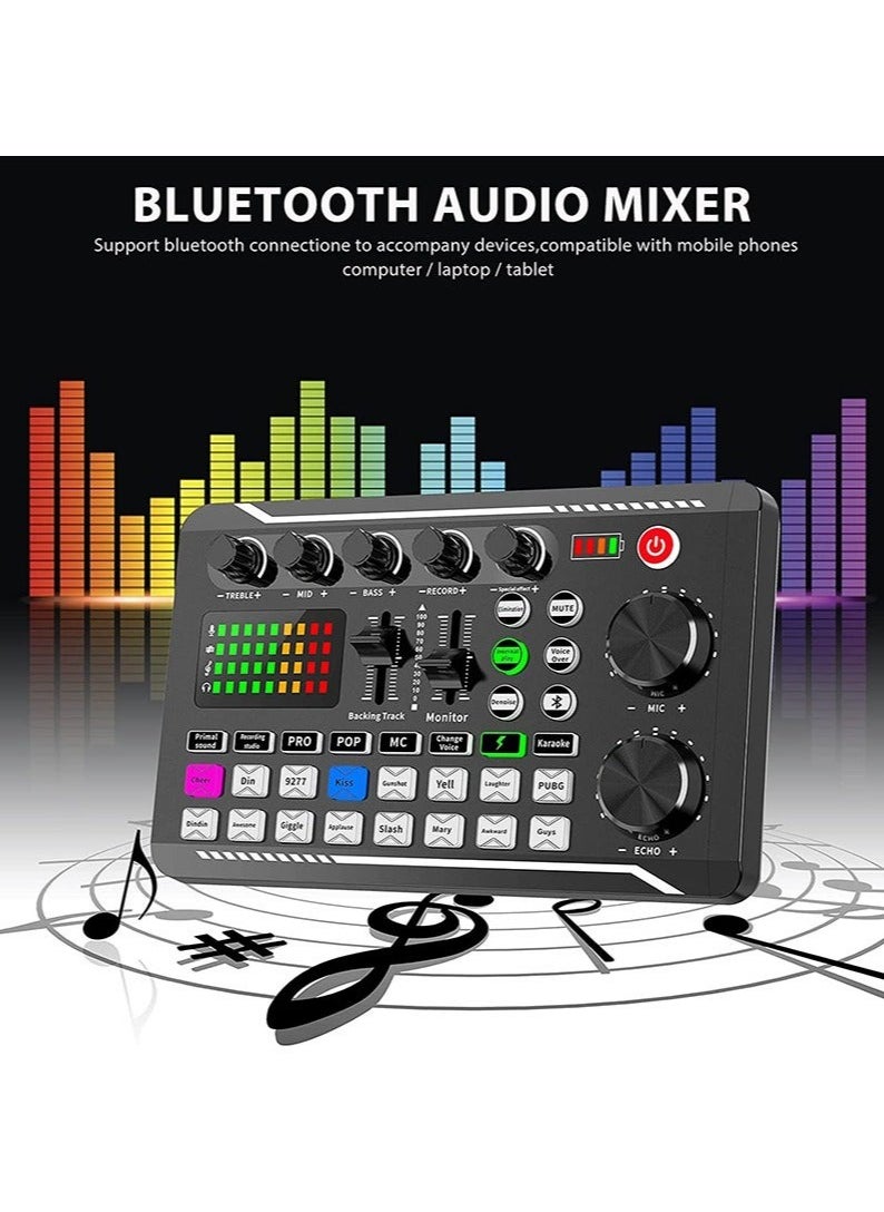 Generic - F988 Live Sound Card, Live Sound Card and Audio Interface with DJ Mixer Effects and Voice Changer, Bluetooth Stereo Audio Mixer, for YouTube Streaming - Image 1