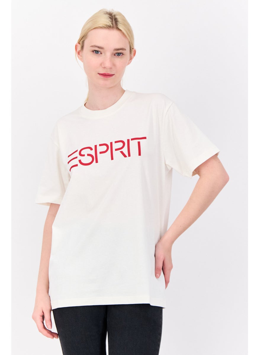 ESPRIT Women Crew Neck Short Sleeve Graphic Print T-Shirt, White  - Image 1